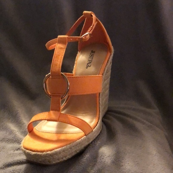 - JustFab Orange Wedge Sandals- Women Size 8 "High Class Affair"‎ - Picture 8 of 8